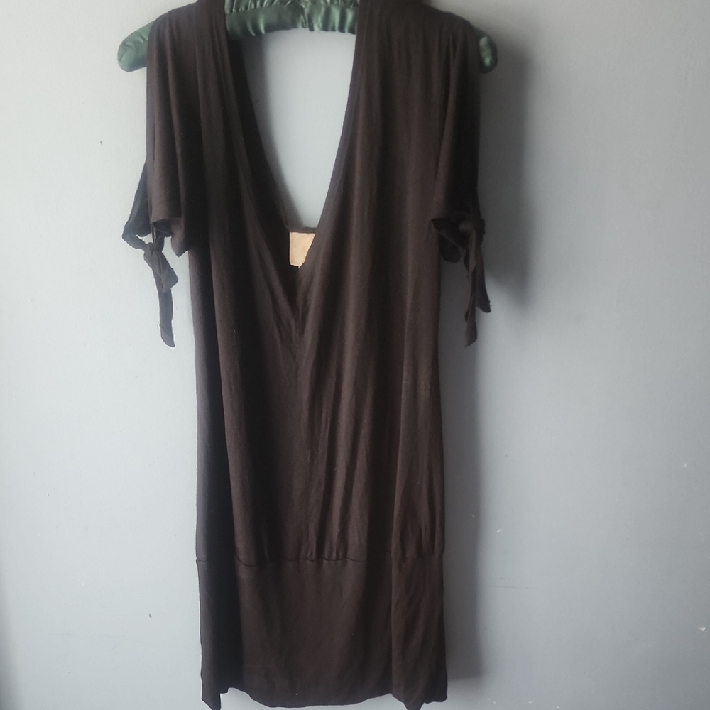 Black V-Neck Dress with Tie Sleeves